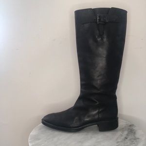 Tod’s Classic Tall Knee High Boot Black Leather Pull On Buckle EU 41.5 10 11